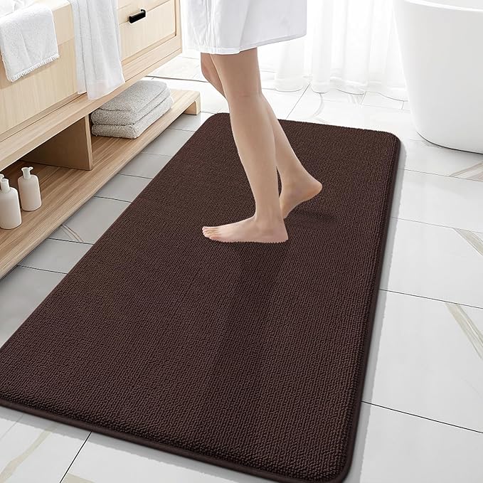OLANLY Memory Foam Bathroom Runner Rugs 47x20, Absorbent Long Mat, Brown | Soft Quick Dry Bath Mat Rugs, Non-Slip, Machine Washable Mat for Bathroom Floor, Tub and Shower, Home Decor Accessories