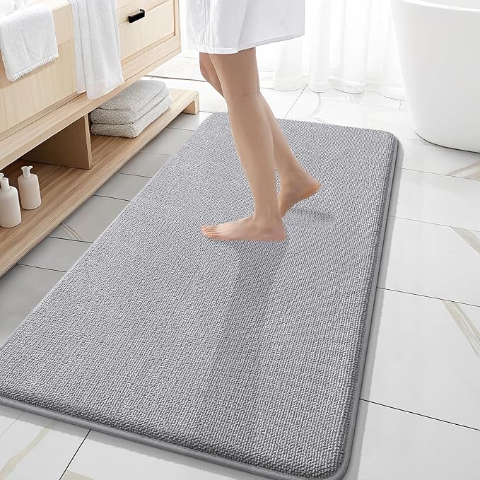 OLANLY Memory Foam Bathroom Runner Rug 47x20, Absorbent Long Bath Mat, Grey | Soft Quick Dry Bath Mat Rugs, Non-Slip, Machine Washable Mat for Bathroom Floor, Tub and Shower, Home Decor Accessories