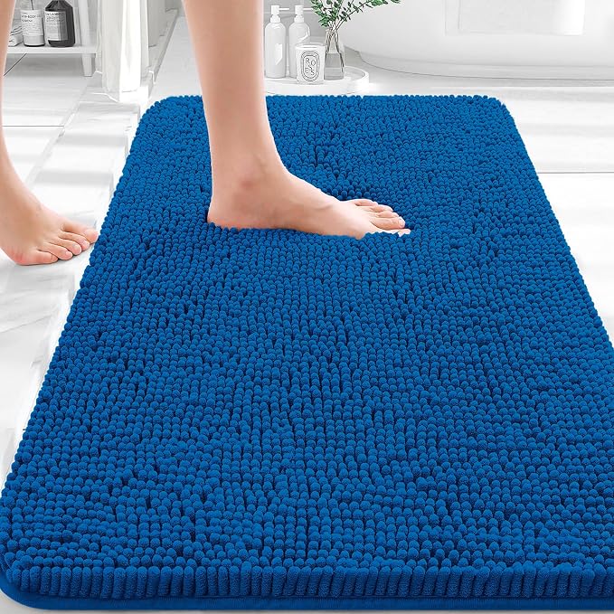 OLANLY Bathroom Rugs 36x24, Extra Soft Absorbent Chenille Bath Rugs, Rubber Backing Quick Dry, Machine Washable Bath Mats for Bathroom Floor, Tub and Shower, Home Decor Accessories, Deep Navy Blue