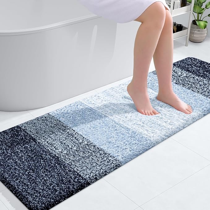 OLANLY Bathroom Runner Rugs Mat 59x17, Extra Soft Absorbent Microfiber Bath Rugs, Rubber Backing, Quick Dry, Washable Long Bath Mats for Bathroom, Tub and Shower, Home Decor Accessories, Navy Blue