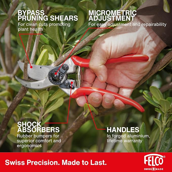 Felco F2 Pruning Shears – 9.25" Swiss-Made Garden Clippers for Professional Pruning | Hand Pruners for Gardening | Garden Tool Cutter with Precision Bypass Blade, Aluminum Body, Replaceable Parts