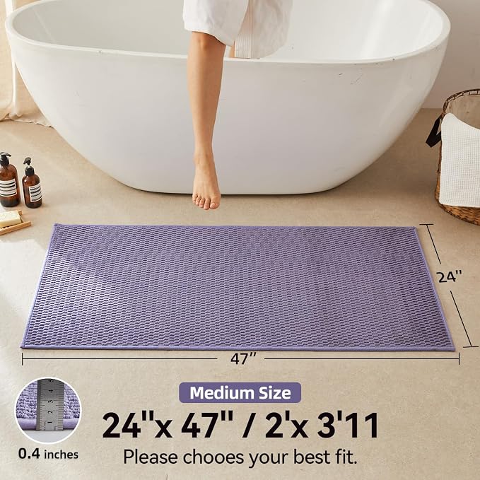 Triohero Bathroom Rugs Non Slip Washable, Super Absorbent Thin Bath Mat Quick Dry Low Pile Bathroom Rug, Lavender 24"x47"