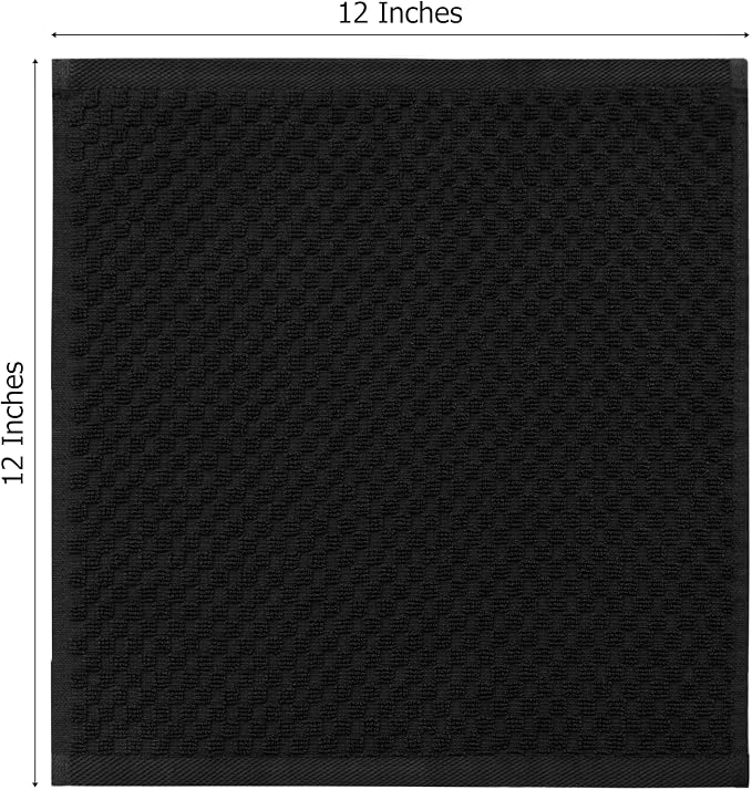 COTTON CRAFT Euro Spa Waffle Wash Cloth - Set of 12 Black Washcloth | Luxury Face Towel Set - 100% Cotton - Soft Plush Absorbent Low Lint Quick Dry - Gym Shower Beach Bath Kitchen - 12x12 inches