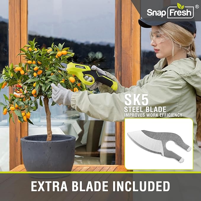 SnapFresh Cordless Electric Pruning Shears, 4.0Ah Battery Powered Garden Pruner with Extra Blade, 3/4" Cutting Capacity, Tool-Free Quick Blade Swap, Lightweight Branch Cutter Gardening Scissors