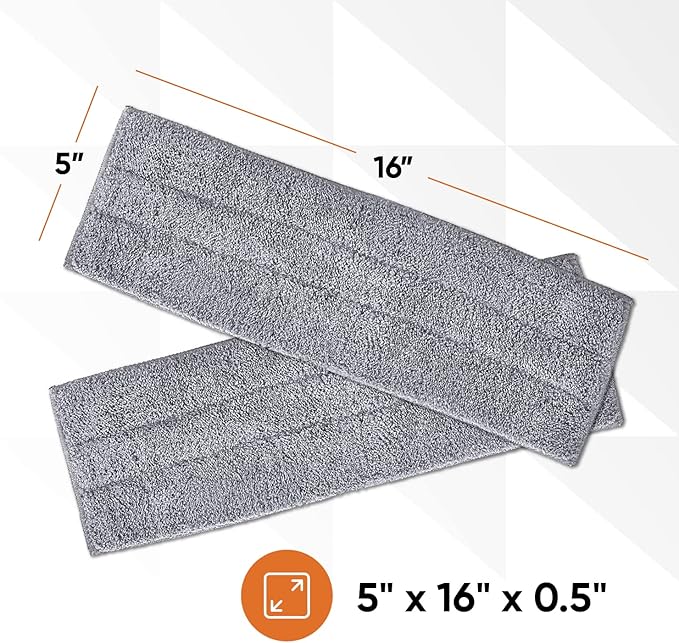 Superio Microfiber Dusting Pads, Refill for Miracle Mop Pad, Microfiber Mop Replacement Head with Velcro, 16 Inch Mop Refill for Flat, Spray Mop Set - Grey