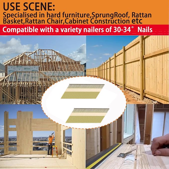 34°Framing Nails,Smooth Shank,3":1000pcs | D Head Nail Pack,Galvanized Paper Tape Strip Nails,for 30 to 34 Degree Framing Nailer