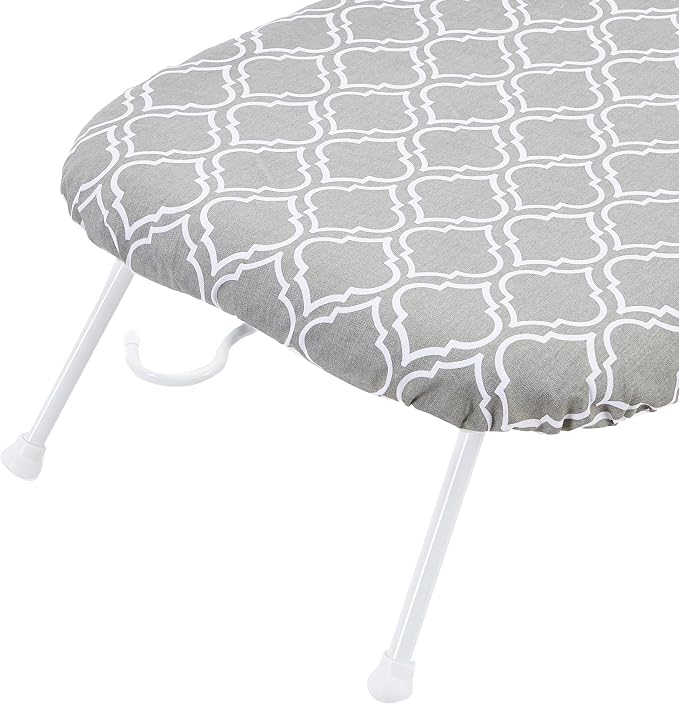 Amazon Basics Foldable Compact Tabletop Ironing Board with Folding Legs, Heat Resistant Portable, Lightweight, Non-Slip, Easy Storage, Trellis Removable Cover, 23.6"L x 7.1"W x 14.3"H, Chevron