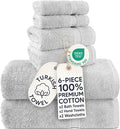 Chakir Turkish Linens 6 Piece Towel Set, 100% Cotton Turkish Towels for Bathroom, Luxury Soft Absorbent Bath Towel Set with 2 Bath Towels 2 Hand Towels 2 Washcloths, Silver Gray
