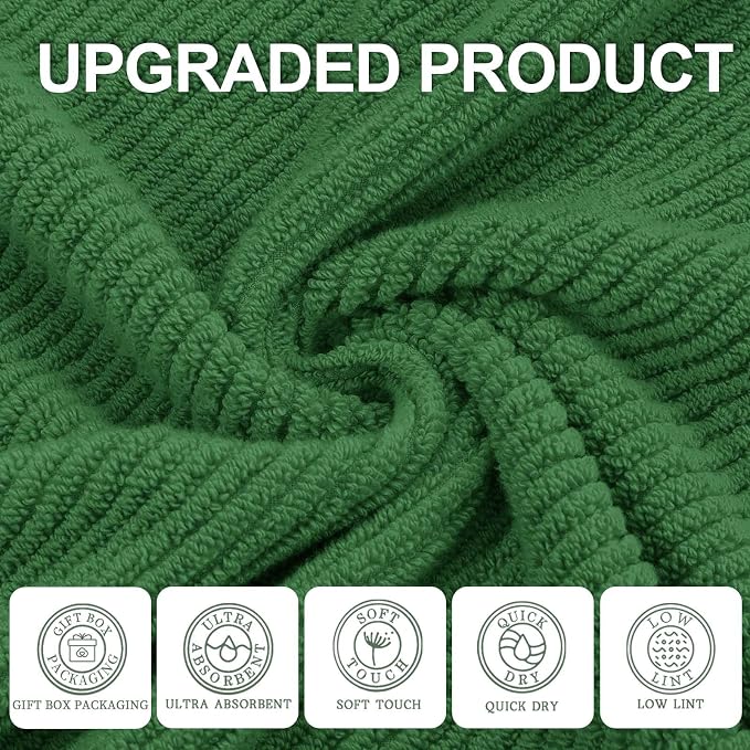 VOOVA & MOVAS Bath Towels 4PC, 100% Cotton, 30x56 in, Hunter Green | Quick Dry, Thick, Soft, Absorbent, Luxury Towel Gift Set, Suitable For Birthday, Housewarming, Holiday Present