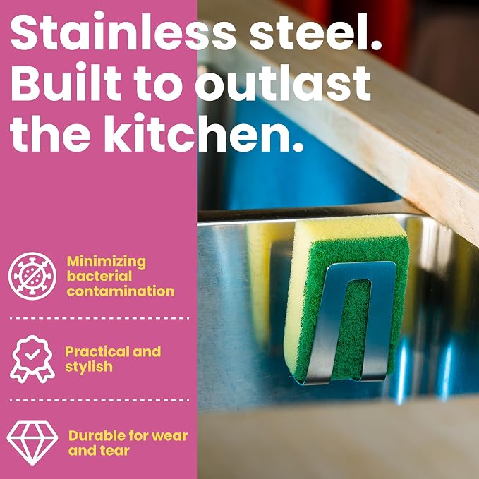 Magnetic Sponge Holder - Kitchen Sink Organizer - Ideal for Kitchen Organization & Accessories - Sink Sponge Holder (Stainless Steel)