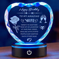 Birthday Gifts for Wife, Romantic Heart Shaped Crystal Night Light with LED Base, Wife Birthday Gift from Husband, Crystal Style Keepsake Plaque, Anniversary Valentine Christmas Gift for Her