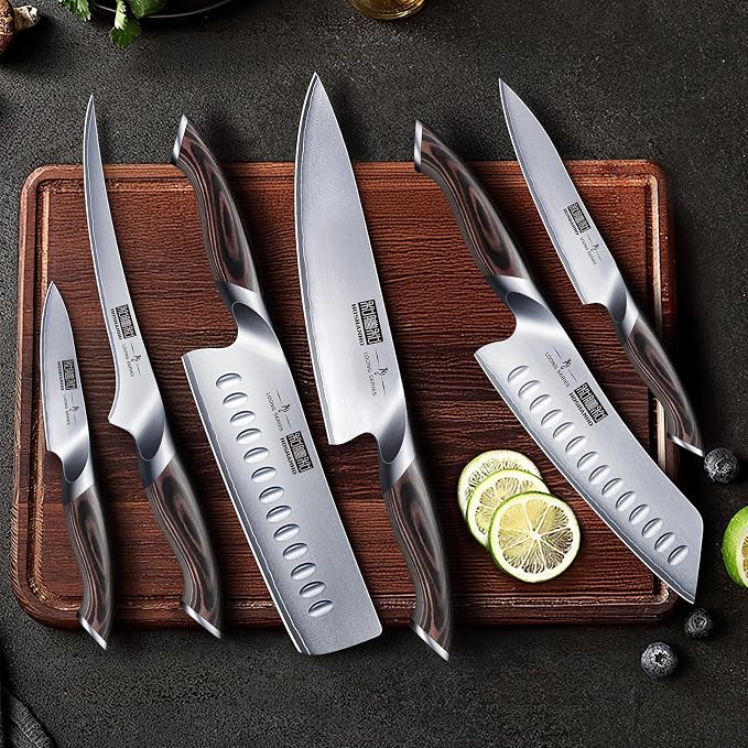 HOSHANHO 7PCS Kitchen Knife Set, Japanese Magnetic Knife Block Set | Ultra Sharp Japanese High Carbon Stainless Steel Chef Knives Sets with Block, Ergonomic Pakkawood Handle, Ideal Cooking Gift