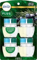 Febreze Plug in Air Freshener, Odor-Fighting Scented Oil Refill, for Home, Bathroom, & Kitchen, Long Lasting, Limited Edition Holiday Winter Pine and Juniper Berry Scent, 0.87oz Refills, 4 Count