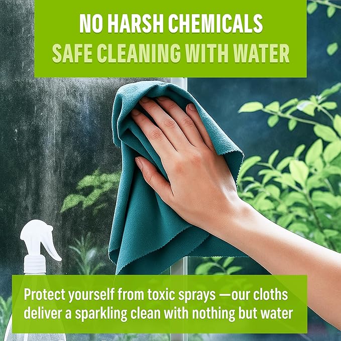 E-Cloth Microfiber Window Cleaning Cloth Kit - Glass Cleaning Cloth for Windows, Mirrors, Cars, Lenses, Eyeglasses, & More, Streak Free Clean, Machine Washable Reusable Towel - Green (2 Kits)