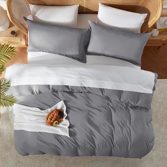 Nestl Grey California King Duvet Cover Sets - Soft Double Brushed Cal King Duvet Cover, 3 Piece, with Button Closure, 1 Duvet Cover 104x98 inches and 2 Pillow Shams