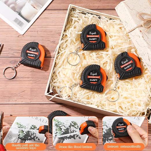 Kigeli 50 Pcs 6ft/2 Meter Mini Measuring Tape Keychains Small Measure Keychain Bulk Set Functional Mini Retractable Measuring Tape Keychains with Slide Lock for Engineer Crafter(Orange)