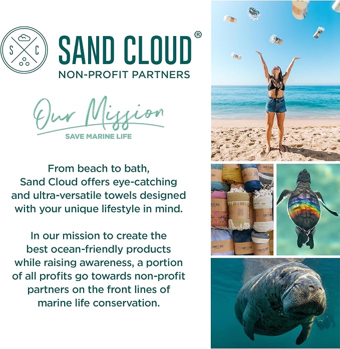 Sand Cloud Turkish Beach Towel - Sand Resistant & Quick Dry Towel | 100% Certified Organic Turkish Towel - Bath Towel or Beach Blanket for Picnic - As Seen on Shark Tank - Gocek (Teal)