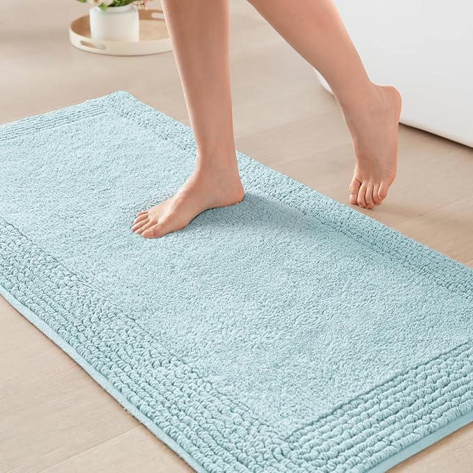 Madison Park Splendor Reversible 100% Cotton Bath Rug, 24 x 44, Blue | Tufted Bathroom Mat, 3000 GSM, Hotel Quality, Luxurious Plush, Medium Pile, Absorbent, Quick Dry, OEKO-TEX, Shower Room Décor