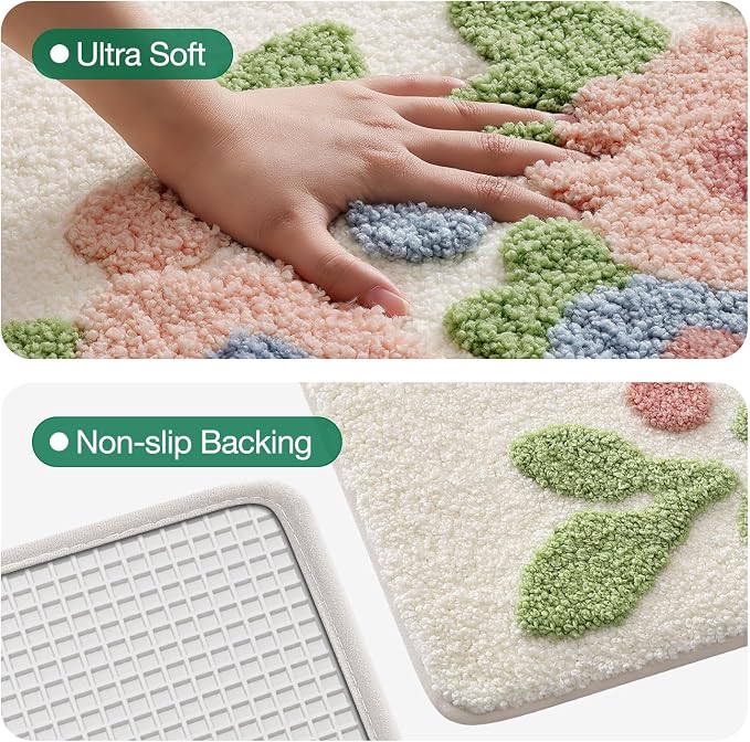 LUMI Bathroom Rugs Cute Flower, Soft Absorbent Square Bath Mat Non-Slip, Machine Washable Quick Dry Warm White Bloom Luxury Rug Flower for Kids Room, Bathtub, Home Decor, 32"x32"
