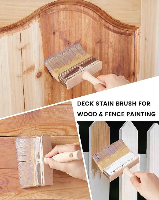 Voomey Deck Stain Brush 5 Inch, Limewash Paint Brush, Deck Stain Applicator Made of Faux Bristle Wire, Stain Brush for Wood Furniture, Wood Doors, Fences