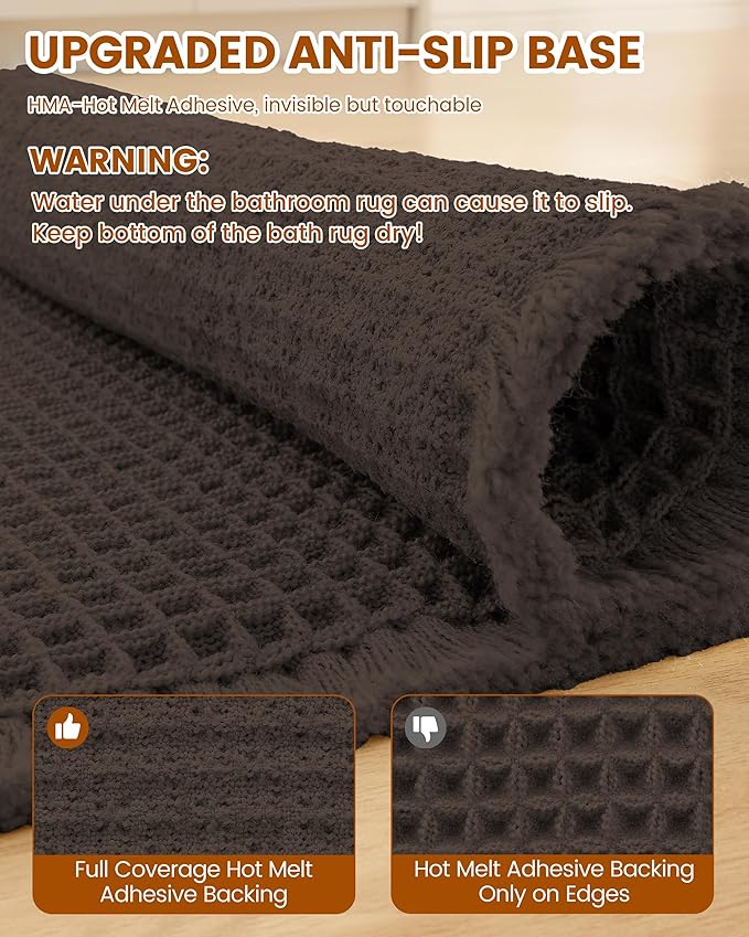 Smiry Waffle Bath Mat 24x16, Extra Soft Absorbent Bathroom Rugs, Non Slip Machine Washable Quick Dry Bath Rugs for Bathroom Floor, Tub, Shower, Home Decor Accessories, Chocolate