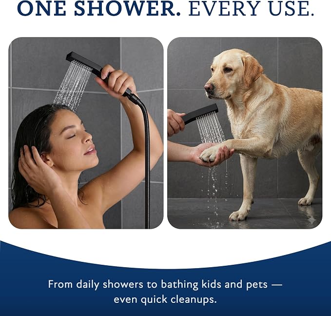 G-Promise All Metal 10" Dual Square Shower Head Combo | Rain Shower Head | Handheld Shower Wand | Adjustable | 3-Way Diverter | 71" Extra Long Hose - A Bathroom Upgrade (Matte Black)