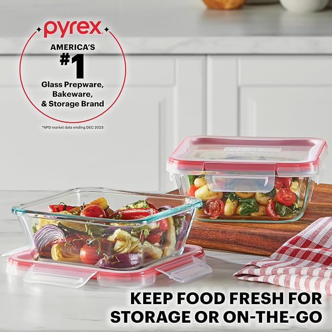 Pyrex Freshlock (10-Pack) Mixed Sized Airtight Glass Food Storage Container Set, Non Toxic, with Plastic BPA-Free Leakproof Locking Lids