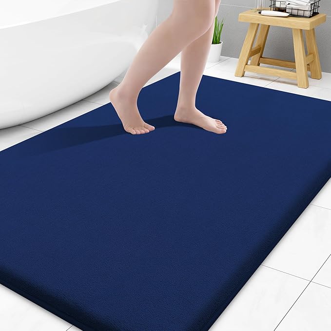 Smiry Memory Foam Bath Mat 40x32, Extra Soft and Absorbent Bathroom Mats, Non Slip Washable Carpet for Floor, Shower and Tub, Navy Blue