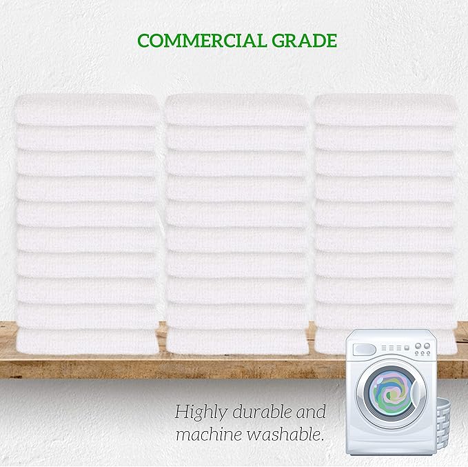 GREEN LIFESTYLE Terry Towels 14" x 17" 60 Pack - Cotton Bar Towels, Cleaning Rags, Absorbent Terry Cloth Kitchen Towels for Restaurant, Food Service and Home Use (White with Orange Stripe)