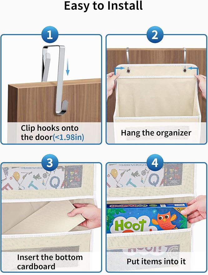 JARLINK Over the Door Organizer for Bedroom, Pantry Bathroom, 5 Shelf Beige | Anti-Tilt Design, 44 lb Load Capacity, Hanging Door Organizer with 5 Large Capacity Pockets, Behind Door Storage for Nursery