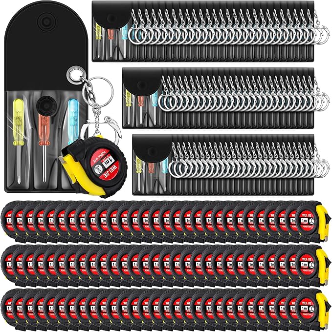 Jutom 156 Pcs Mini Tape Measure Keychain Bulk Mini Screwdriver Keychain Set Adult Tool Party Prize for Father's Men Gifts