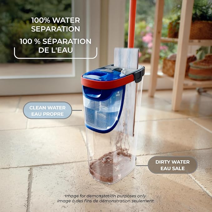 Vileda H2prO Flat Mop & Bucket Set | Cleans floors, walls & baseboards | Keeps clean & dirty water separate | Compact | Washable microfiber mop head