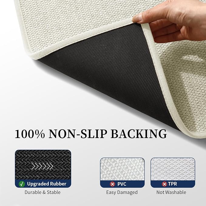 YIHOUSE Beige Bathroom Rugs Sets 4 Piece, Quick Dry Thin Bath Mat with Toilet Rug, Non Slip Absorbent Machine Washable, Bath Runner Rugs for Bathtub Sink Home Decor
