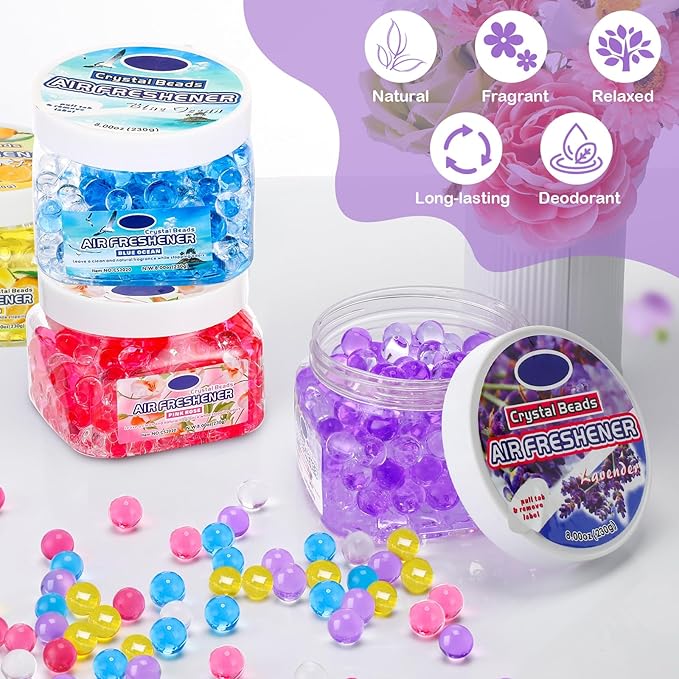 12 Pcs Air Freshener Bulk Odor Gel Eliminator Beads 8 oz Long Lasting Air Freshener Beads Eliminates Odors in Home Bathrooms, Cars, Boats, Rvs and Pet Areas (Ocean, Lavender, Rose, Lemon)