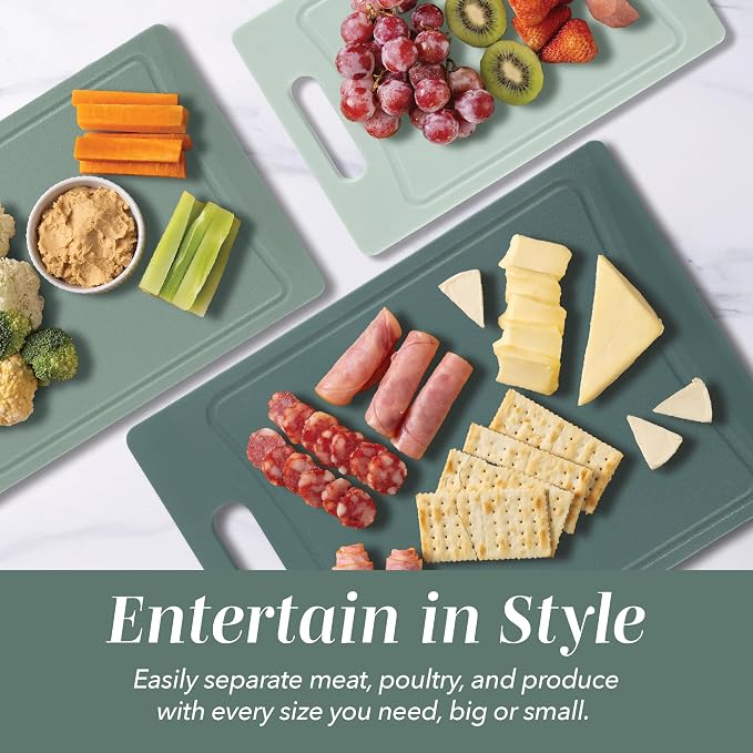 COOK WITH COLOR Non-Slip Cutting Board Set – Kitchen Essentials with Easy Grip Handle for Meat, Veggies, and Fruits, 3 Cutting Boards, Mint