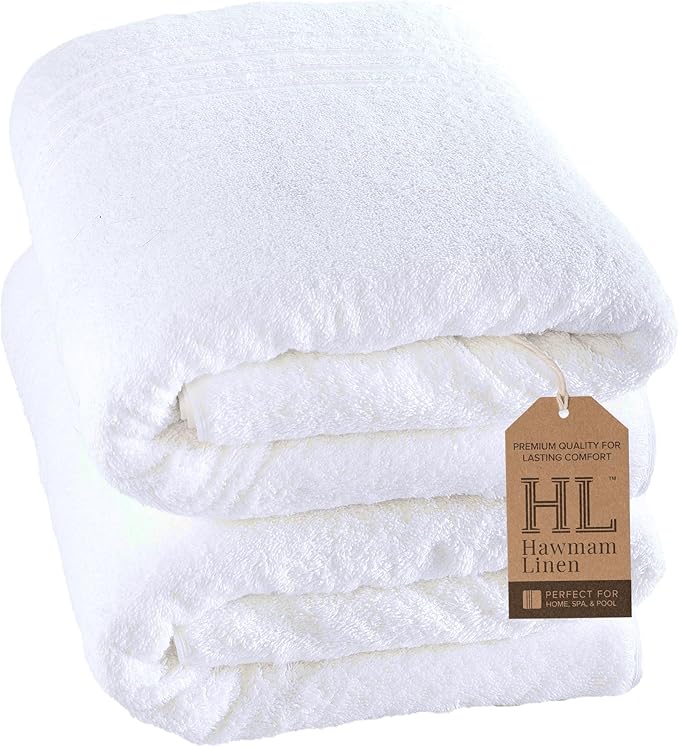 Hammam Linen Jumbo Large Bath Sheets Towels 2-Pack 35 x 70 Inches Soft and Absorbent, Premium Quality 100% Cotton Towels (White, Bath Sheet)