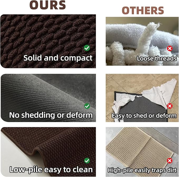 TYUU Large Bathroom Rugs Non Slip Washable Bath Rugs Super Absorbent Bathroom Rug Thin Quick Dry Low Pile Bath Mats, Brown 36"x48"