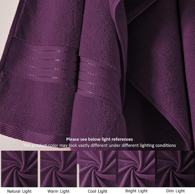 COZYART Luxury Hand Towels 4 PCS, Purple 100% Turkish Cotton 650 GSM | OEKO-Tex 100 Certified Zero Twist Ring Spun, Soft Absorbent Quick Dry, Plush Fluffy, Breathable Hotel Quality for Daily Use