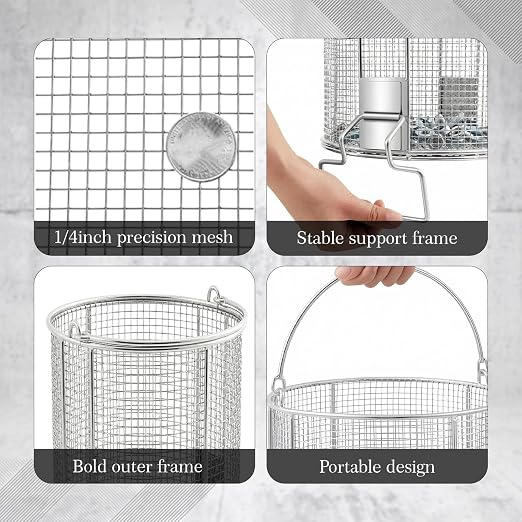 1 Pcs 1/4″ Mesh 5 Gallon Dip and Drain Stainless Steel Part Cleaning Strainer Basket for Buckets, Swing Handle, for Mechanics Auto Parts Washing Garage Shop Home Workshop, Bucket Not Included