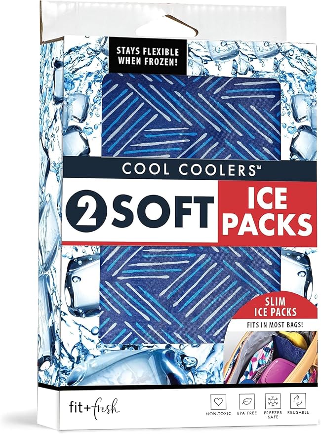 Fit & Fresh Cool Coolers 2 Pack Soft Ice for Lunch Bags, Flexible Stretch Nylon, Durable, Reusable Lunch Box Ice Packs, Soft Ice, Reusable Freezer Packs, Lunch Ice, Easy to Clean, Navy Sketch