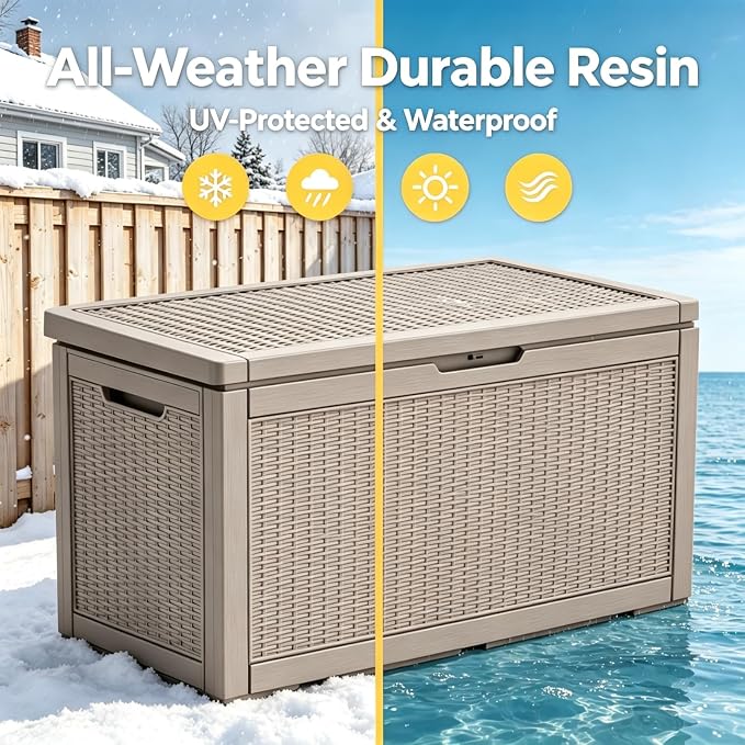 140 Gal Outdoor Storage Box Waterproof Lockable,Deck Box,Gas Lift,Grey | Waterproof Resin Deck Box, Lockable Gas Lift Large Outdoor Storage for Patio Cushions, Garden Tools, Pool Supplies