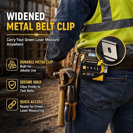 4-in-1 Digital Laser Tape Measure, 16FT Tape, 328FT Distance Meter | 33FT cross-line laser for room measurements, furniture layout, doorway clearance, picture hanging and shelf installation.