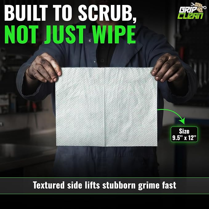 Grip Clean Heavy Duty Hand & Tool Cleaning Wipes – Waterless Hand Cleaner for Mechanics, Garage & Shop Use – Dual-Sided Grease, Oil & Paint Remover Wipes with Citrus Scent - 30ct (6 Pack)