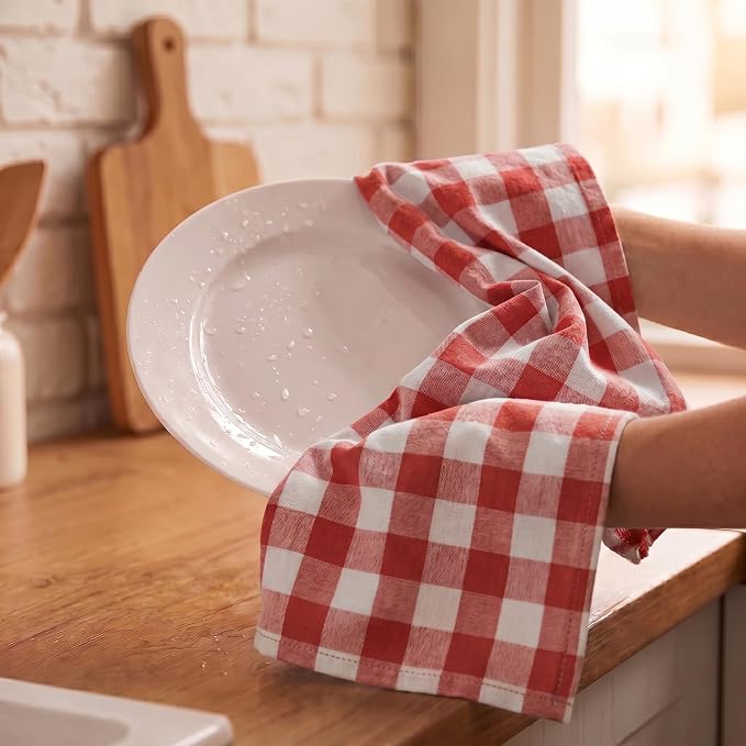 Urban Villa Kitchen Towels Set of 6 Buffalo Checks Rust Kitchen Towels 20X30 Inches 100% Cotton Highly Absorbent Kitchen Towels Premium Quality Ultra Soft Mitered Corners KitchenTowels