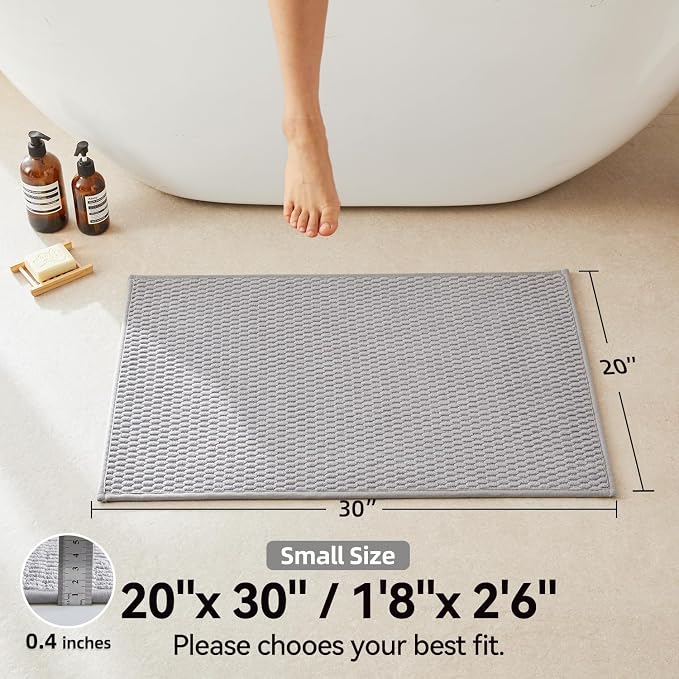Triohero Bathroom Rugs Non Slip Washable, Super Absorbent Thin Bath Mat Small Quick Dry Low Pile Bathroom Rug, Light Grey 20"x30"
