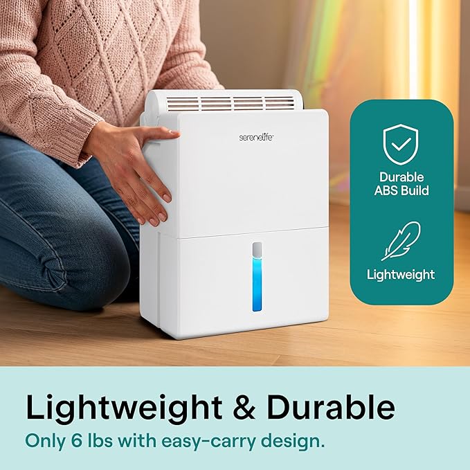 SereneLife 91 OZ Dehumidifier For Home | Covers 1200 SQ FT For Basements, Bedrooms, Bathrooms & Offices | Includes Removable Natural Dehumidifier For Closet | Set Timer, Sleep Mode & Humidity | White