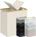 efluky Laundry Hamper with Lid, Double Laundry Basket with 2 Removable Bags, 2 Section Laundry Bin with Bamboo Handles for Bathroom, Bedroom & Laundry Room, 140L (36.9 Gallon) Beige