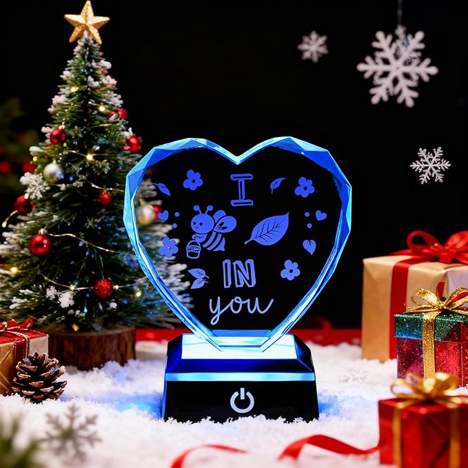 ZHSHWAT I Bee Leaf in You-Christmas Crystal Night Light, Heart Shaped Color Changing LED, USB/Battery Operated, Perfect Encouragement Gift for Her
