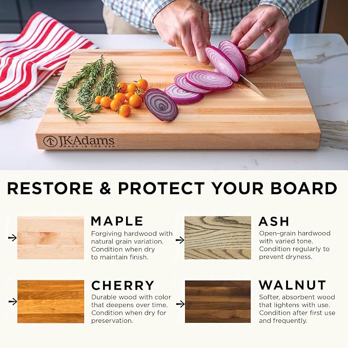 J.K. Adams 17"x14" Wooden Kitchen Cutting Board, Rectangular Chopping Block