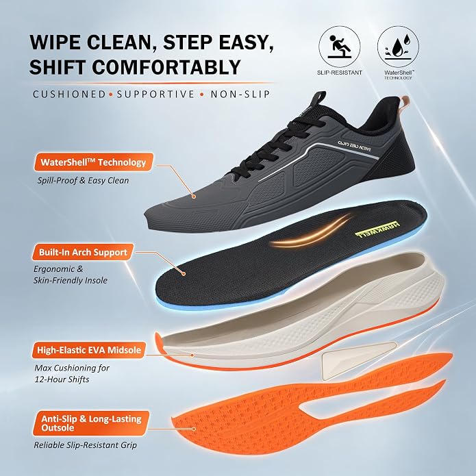 Hawkwell Men's Cloud Zero Active WaterShell Nursing Shoes Water Resistant Lightweight Non Slip Medical Work Sneakers